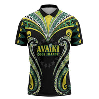 Custom Rugby Cook Islands Avaiki Zipper Polo Shirt Black Kuki Airani Tribal Maori Inspired LT9 Black - Polynesian Pride