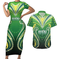 Custom Rugby Cook Islands Avaiki Couples Matching Short Sleeve Bodycon Dress and Hawaiian Shirt Green Kuki Airani Tribal Maori Inspired LT9 Green - Polynesian Pride