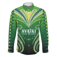 Custom Rugby Cook Islands Avaiki Family Matching Off Shoulder Short Dress and Hawaiian Shirt Green Kuki Airani Tribal Maori Inspired LT9 Dad's Shirt - Long Sleeve Green - Polynesian Pride
