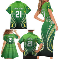 Custom Rugby Cook Islands Avaiki Family Matching Short Sleeve Bodycon Dress and Hawaiian Shirt Green Kuki Airani Tribal Maori Inspired LT9 - Polynesian Pride