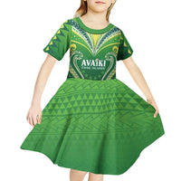 Custom Rugby Cook Islands Avaiki Kid Short Sleeve Dress Green Kuki Airani Tribal Maori Inspired LT9 - Polynesian Pride