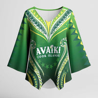 Custom Rugby Cook Islands Avaiki Kimono Sleeve Blouse Green Kuki Airani Tribal Maori Inspired LT9 Female Green - Polynesian Pride