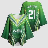 Custom Rugby Cook Islands Avaiki Kimono Sleeve Blouse Green Kuki Airani Tribal Maori Inspired LT9 - Polynesian Pride