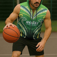 Custom Rugby Cook Islands Avaiki Sleeveless Zip Hoodie Green Kuki Airani Tribal Maori Inspired LT9 - Polynesian Pride