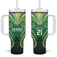 Custom Rugby Cook Islands Avaiki Tumbler With Handle Green Kuki Airani Tribal Maori Inspired LT9 One Size: 40 oz Green - Polynesian Pride