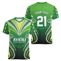 Custom Rugby Cook Islands Avaiki Women V-Neck T-Shirt Green Kuki Airani Tribal Maori Inspired LT9 - Polynesian Pride