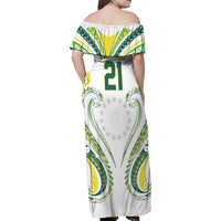 Custom Rugby Cook Islands Avaiki Family Matching Off Shoulder Maxi Dress and Hawaiian Shirt White Kuki Airani Tribal Maori Inspired LT9 - Polynesian Pride