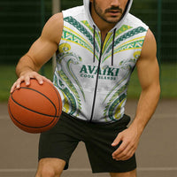 Custom Rugby Cook Islands Avaiki Sleeveless Zip Hoodie White Kuki Airani Tribal Maori Inspired LT9 - Polynesian Pride