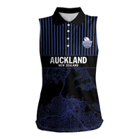 Custom Oceania Football NZ Auckland Women Sleeveless Polo Shirt Minimal City Map Style LT9 Female Blue - Polynesian Pride