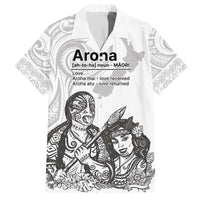 Aroha Maori Language Family Matching Off The Shoulder Long Sleeve Dress and Hawaiian Shirt Te Reo Maori Inspired Art LT9 Dad's Shirt - Short Sleeve white - Polynesian Pride