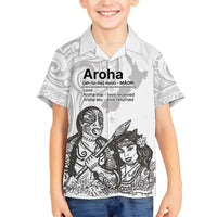 Aroha Maori Language Family Matching Off The Shoulder Long Sleeve Dress and Hawaiian Shirt Te Reo Maori Inspired Art LT9 Son's Shirt white - Polynesian Pride