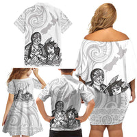 Aroha Maori Language Family Matching Off Shoulder Short Dress and Hawaiian Shirt Te Reo Maori Inspired Art LT9 - Polynesian Pride