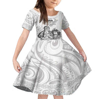 Aroha Maori Language Family Matching Puletasi and Hawaiian Shirt Te Reo Maori Inspired Art LT9 Daughter's Dress white - Polynesian Pride