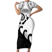 Kia Haka Maori language Family Matching Short Sleeve Bodycon Dress and Hawaiian Shirt Te Reo Maori Inspired Art LT9 Mom's Dress white - Polynesian Pride