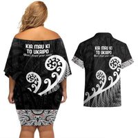 Kia Mau Ki To Ukaipo Couples Matching Off Shoulder Short Dress and Hawaiian Shirt Te Reo Maori Koru Fern Art LT9 - Polynesian Pride