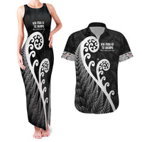 Kia Mau Ki To Ukaipo Couples Matching Tank Maxi Dress and Hawaiian Shirt Te Reo Maori Koru Fern Art LT9 Black - Polynesian Pride