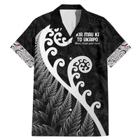 Kia Mau Ki To Ukaipo Family Matching Mermaid Dress and Hawaiian Shirt Te Reo Maori Koru Fern Art LT9 Dad's Shirt - Short Sleeve Black - Polynesian Pride