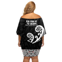 Kia Mau Ki To Ukaipo Off Shoulder Short Dress Te Reo Maori Koru Fern Art LT9 - Polynesian Pride