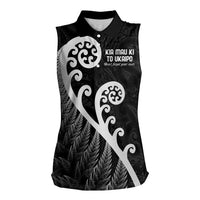 Kia Mau Ki To Ukaipo Women Sleeveless Polo Shirt Te Reo Maori Koru Fern Art LT9 Female Black - Polynesian Pride