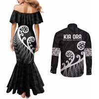 Kia Ora Maori Language Couples Matching Mermaid Dress and Long Sleeve Button Shirt Te Reo Maori Koru Fern Art LT9 - Polynesian Pride
