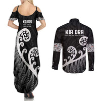 Kia Ora Maori Language Couples Matching Summer Maxi Dress and Long Sleeve Button Shirt Te Reo Maori Koru Fern Art LT9 - Polynesian Pride