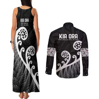 Kia Ora Maori Language Couples Matching Tank Maxi Dress and Long Sleeve Button Shirt Te Reo Maori Koru Fern Art LT9 - Polynesian Pride