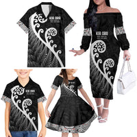 Kia Ora Maori Language Family Matching Off The Shoulder Long Sleeve Dress and Hawaiian Shirt Te Reo Maori Koru Fern Art LT9 - Polynesian Pride