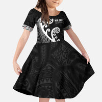 Kia Ora Maori Language Kid Short Sleeve Dress Te Reo Maori Koru Fern Art LT9 KID Black - Polynesian Pride