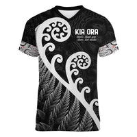 Kia Ora Maori Language Women V-Neck T-Shirt Te Reo Maori Koru Fern Art LT9 Female Black - Polynesian Pride