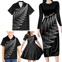 New Zealand Te Reo Mori Family Matching Long Sleeve Bodycon Dress and Hawaiian Shirt Simple Black Fern LT9 - Polynesian Pride