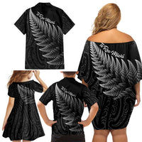New Zealand Te Reo Mori Family Matching Off Shoulder Short Dress and Hawaiian Shirt Simple Black Fern LT9 - Polynesian Pride