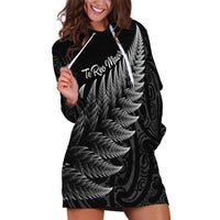 New Zealand Te Reo Mori Hoodie Dress Simple Black Fern LT9 Black - Polynesian Pride