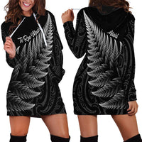 New Zealand Te Reo Mori Hoodie Dress Simple Black Fern LT9 - Polynesian Pride