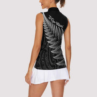 New Zealand Te Reo Mori Women Sleeveless Polo Shirt Simple Black Fern LT9 - Polynesian Pride