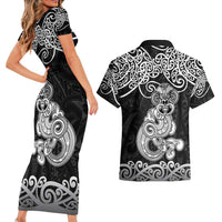 Te Reo Maori Tiki Inspired Art Couples Matching Short Sleeve Bodycon Dress and Hawaiian Shirt LT9 - Polynesian Pride