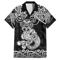 Te Reo Maori Tiki Inspired Art Family Matching Off The Shoulder Long Sleeve Dress and Hawaiian Shirt LT9 Dad's Shirt - Short Sleeve Black - Polynesian Pride