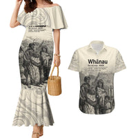 Whanau Maori Language Couples Matching Mermaid Dress and Hawaiian Shirt Te Reo Maori Inspired Art LT9 Nude - Polynesian Pride