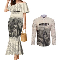 Whanau Maori Language Couples Matching Mermaid Dress and Long Sleeve Button Shirt Te Reo Maori Inspired Art LT9 Nude - Polynesian Pride