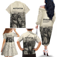 Whanau Maori Language Family Matching Off The Shoulder Long Sleeve Dress and Hawaiian Shirt Te Reo Maori Inspired Art LT9 - Polynesian Pride