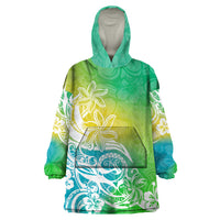 Polynesian Sunset Plumeria Wearable Blanket Hoodie Pacific Island Tribal Green Style LT9 One Size Green - Polynesian Pride