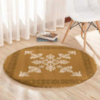 Hawaiian Quilt Block Design Round Carpet Gold Hawaii Culture Motifs - Polynesian Pride