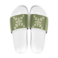 Hawaiian Quilt Block Design Slide Sandals Lime Hawaii Culture Motifs - Polynesian Pride