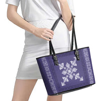Hawaiian Quilt Block Design Leather Tote Bag Purple Hawaii Culture Motifs LT9 - Polynesian Pride