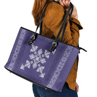 Hawaiian Quilt Block Design Leather Tote Bag Purple Hawaii Culture Motifs LT9 - Polynesian Pride