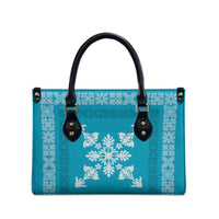Hawaiian Quilt Block Design Leather Bag Teal Hawaii Culture Motifs - Polynesian Pride
