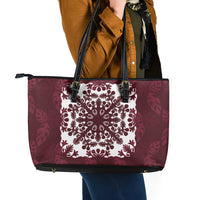 Palm Leaf Quilt Pattern Leather Tote Bag Hawaii Culture Floral - Polynesian Pride