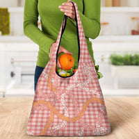 Pink Tropical Floral Palaka Grocery Bag Hawaiian Quilt Pattern - Polynesian Pride
