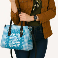 Blue Ulu Palaka Quilt Pattern Leather Bag Hawaii Culture Breadfruit - Polynesian Pride