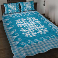 Blue Ulu Palaka Quilt Pattern Quilt Bed Set Hawaii Culture Breadfruit - Polynesian Pride