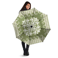 Green Ulu Palaka Quilt Pattern Umbrella Hawaii Culture Breadfruit LT9 - Polynesian Pride